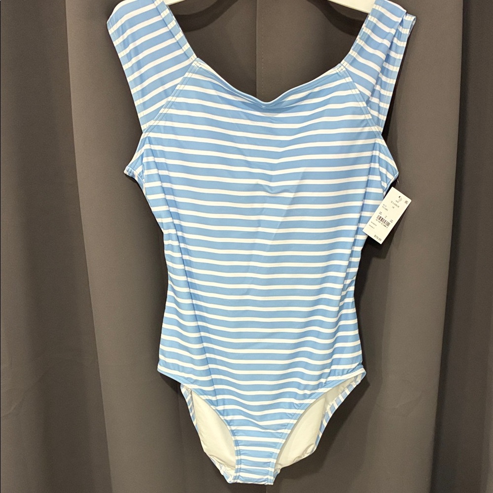 Lands' End Light Blue and White Striped One-Piece Swimsuit